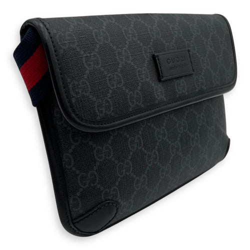 Gucci GG Supreme Belt Bag Black in Monogram Coated Canvas, Silver hardware_3