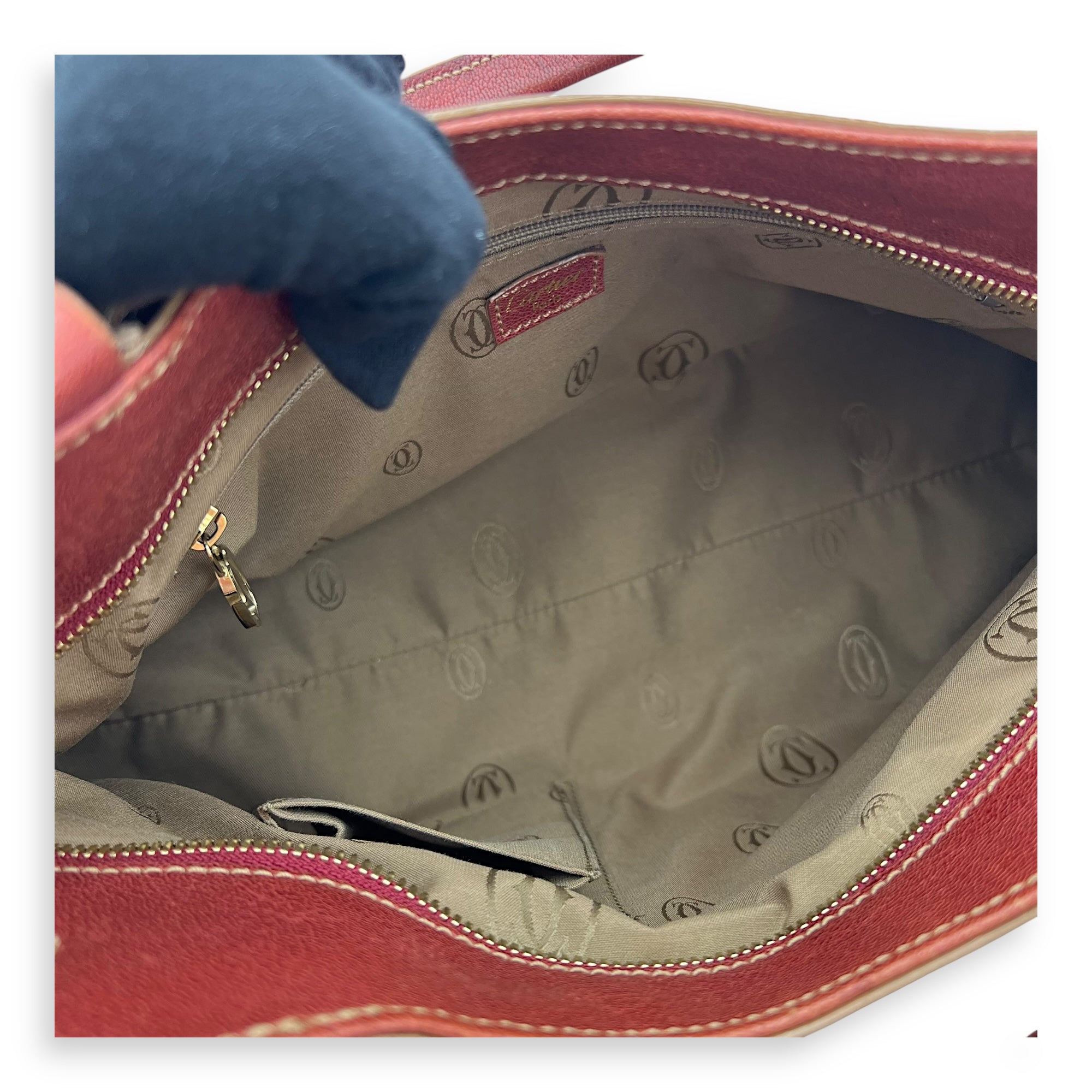 Cartier Marcello Top Handle Bag Red in Calfskin, Gold hardware_9
