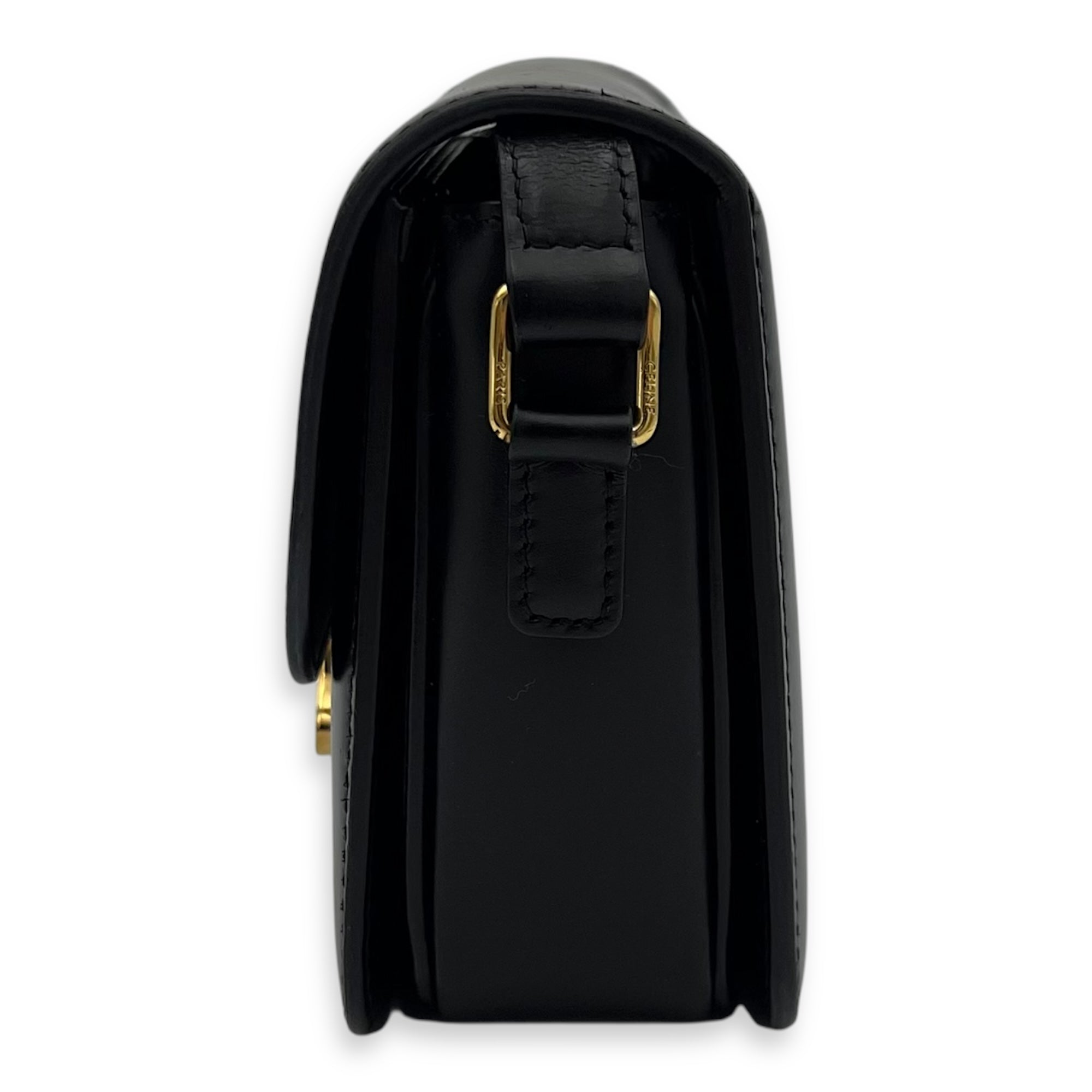 Celine Triomphe Shoulder Bag Teen Black in Calfskin, Gold hardware_3