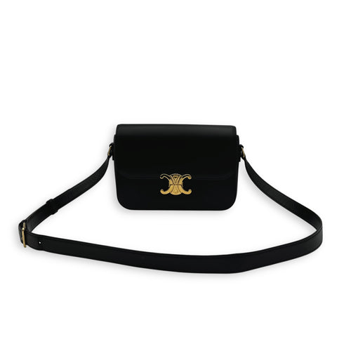 Celine Triomphe Medium Black Shoulder Bag in Calfskin, Gold hardware_9