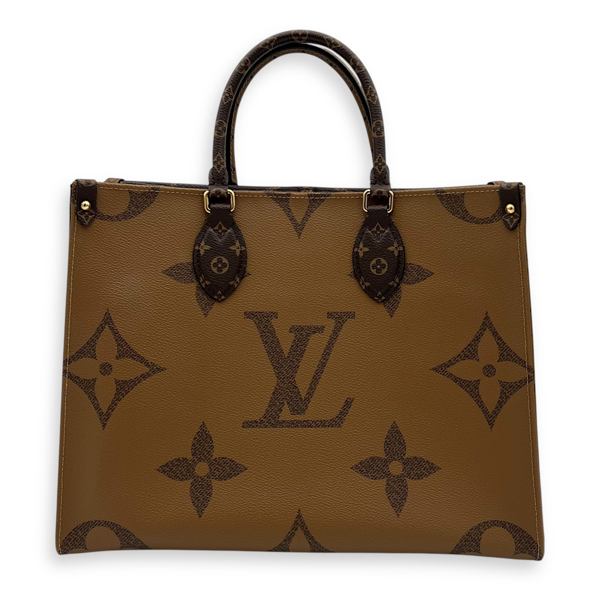 Louis Vuitton OnTheGo Top Handle Bag Brown in Coated Canvas, Gold hardware_2