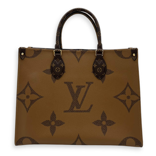 Louis Vuitton OnTheGo Top Handle Bag Brown in Coated Canvas, Gold hardware_2