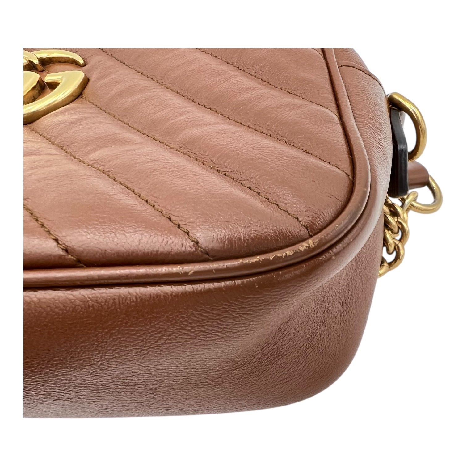 Gucci GG Marmont Shoulder Bag Gold in Calfskin, Gold hardware_8