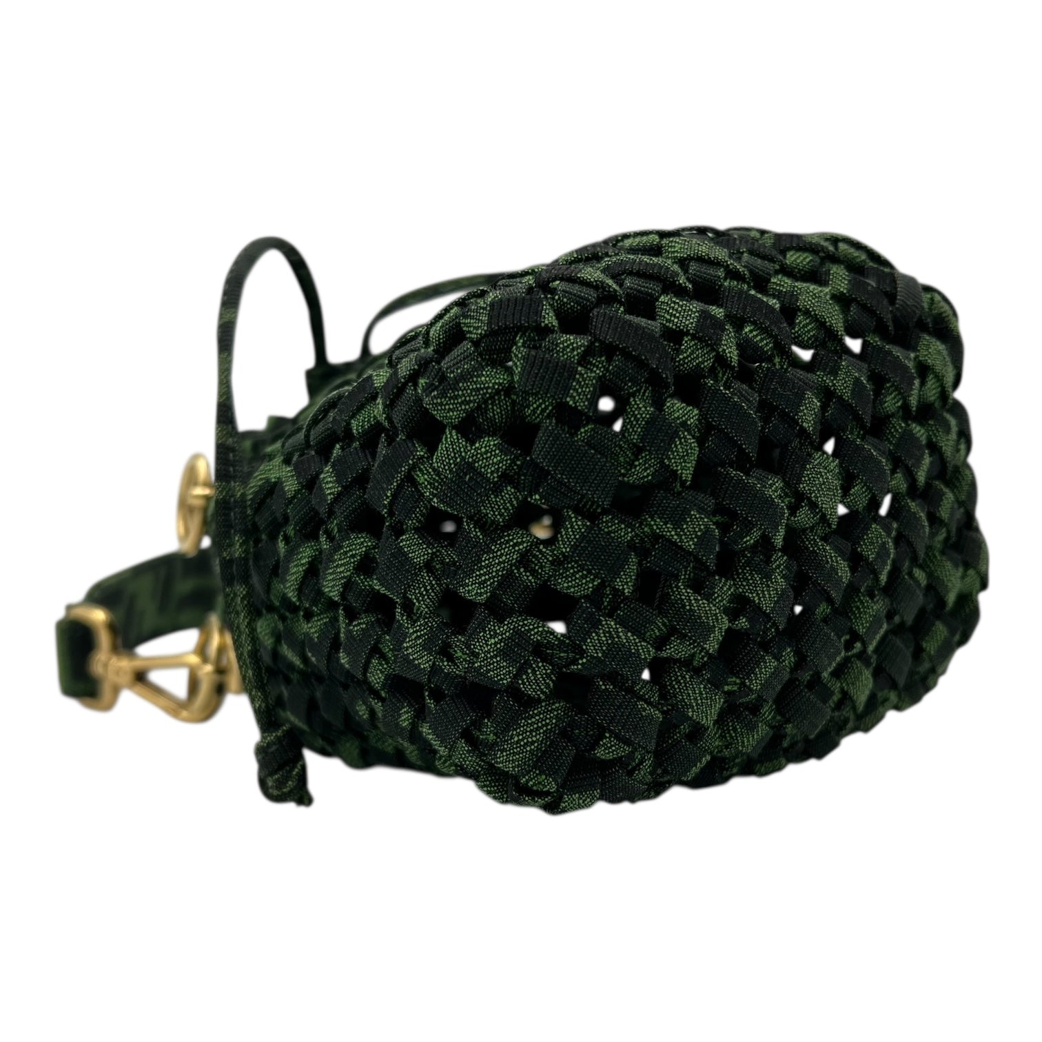 Fendi Mon Tresor Crossbody Bag Green in Canvas, Gold hardware_8