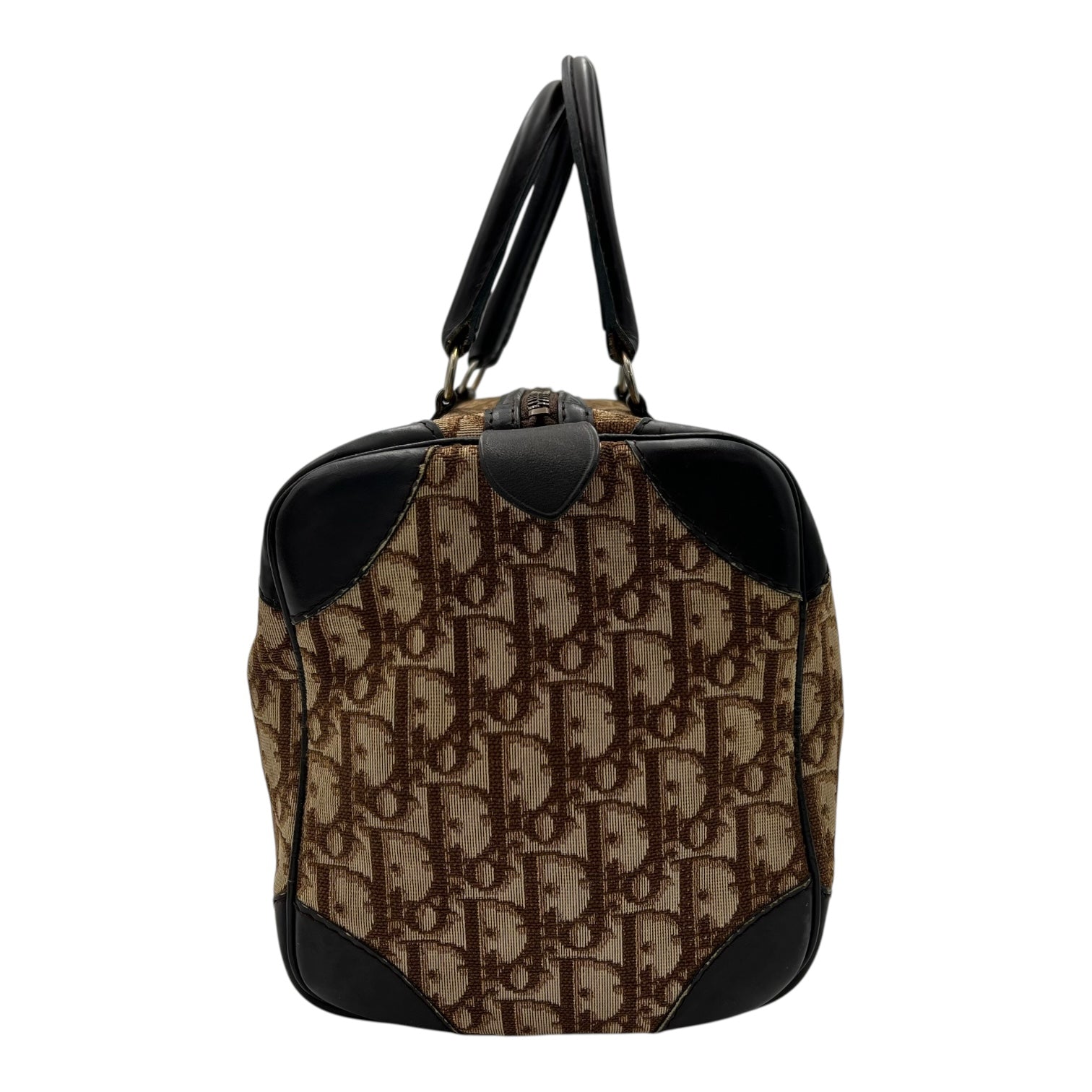Christian Dior Trotteur Top Handle Bag Brown in Coated Canvas, Silver hardware_2