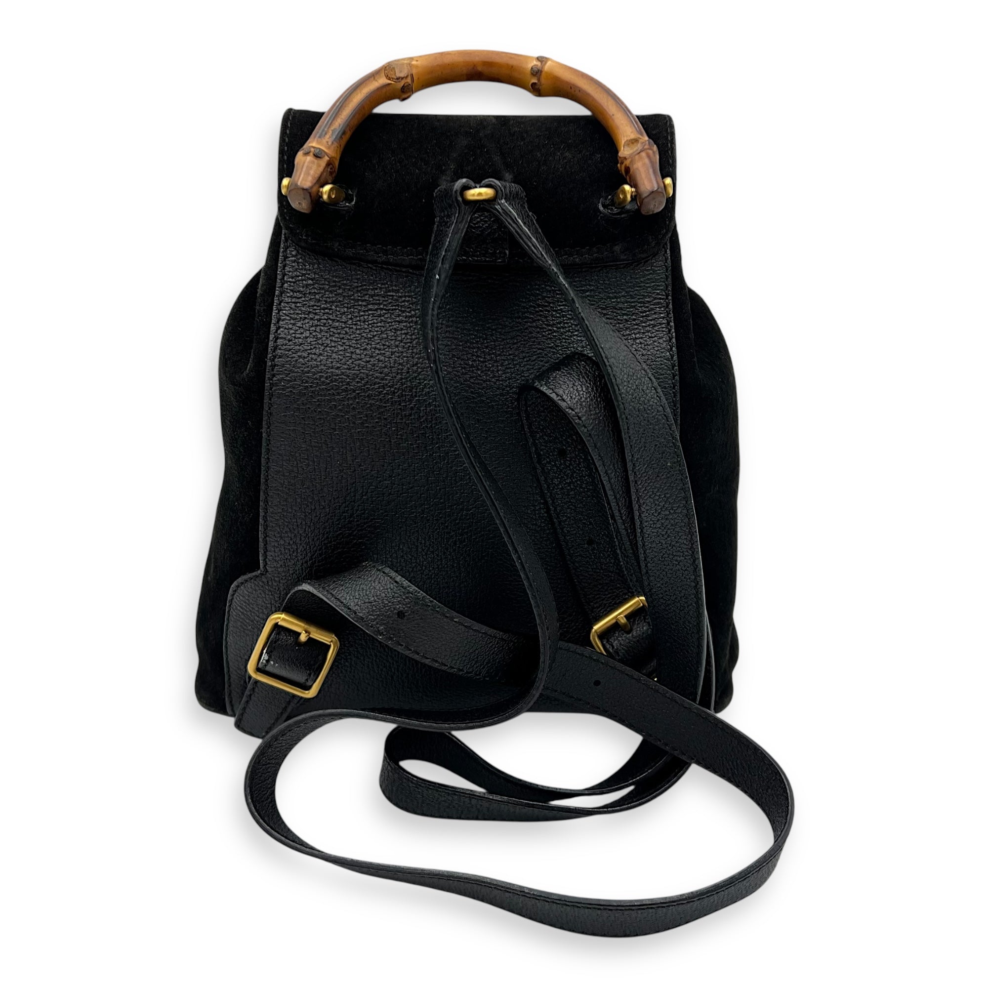 Gucci Bamboo Backpack Black in Suede Leather, Gold hardware_2