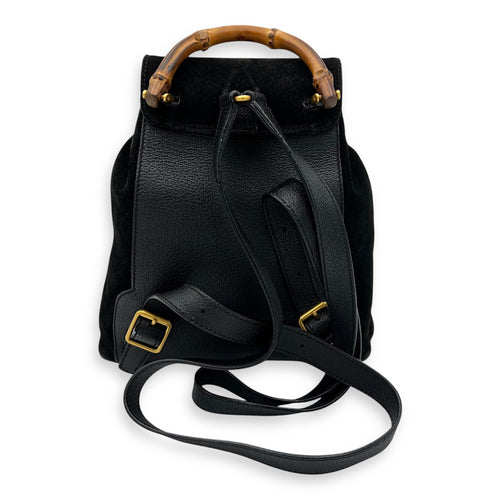 Gucci Bamboo Backpack Black in Suede Leather, Gold hardware_2