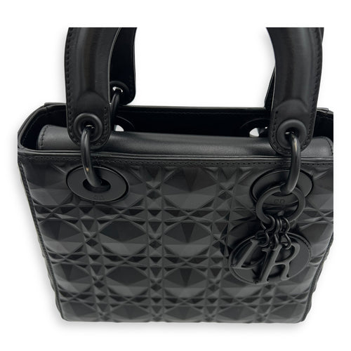 Christian Dior Lady Dior Medium Black Top Handle Bag in Calfskin, Ultramatte hardware_7