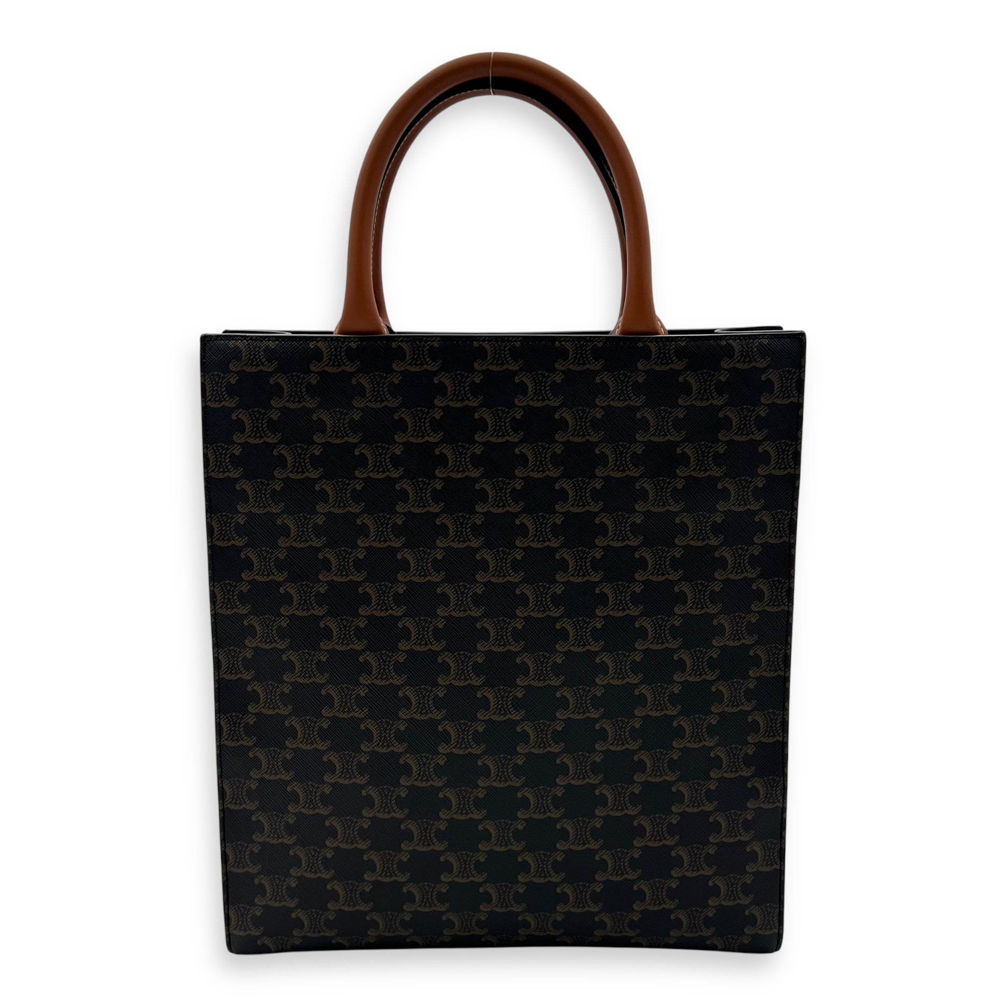Celine Triomphe Top Handle Bag Brown in Coated Canvas, Gold hardware_2