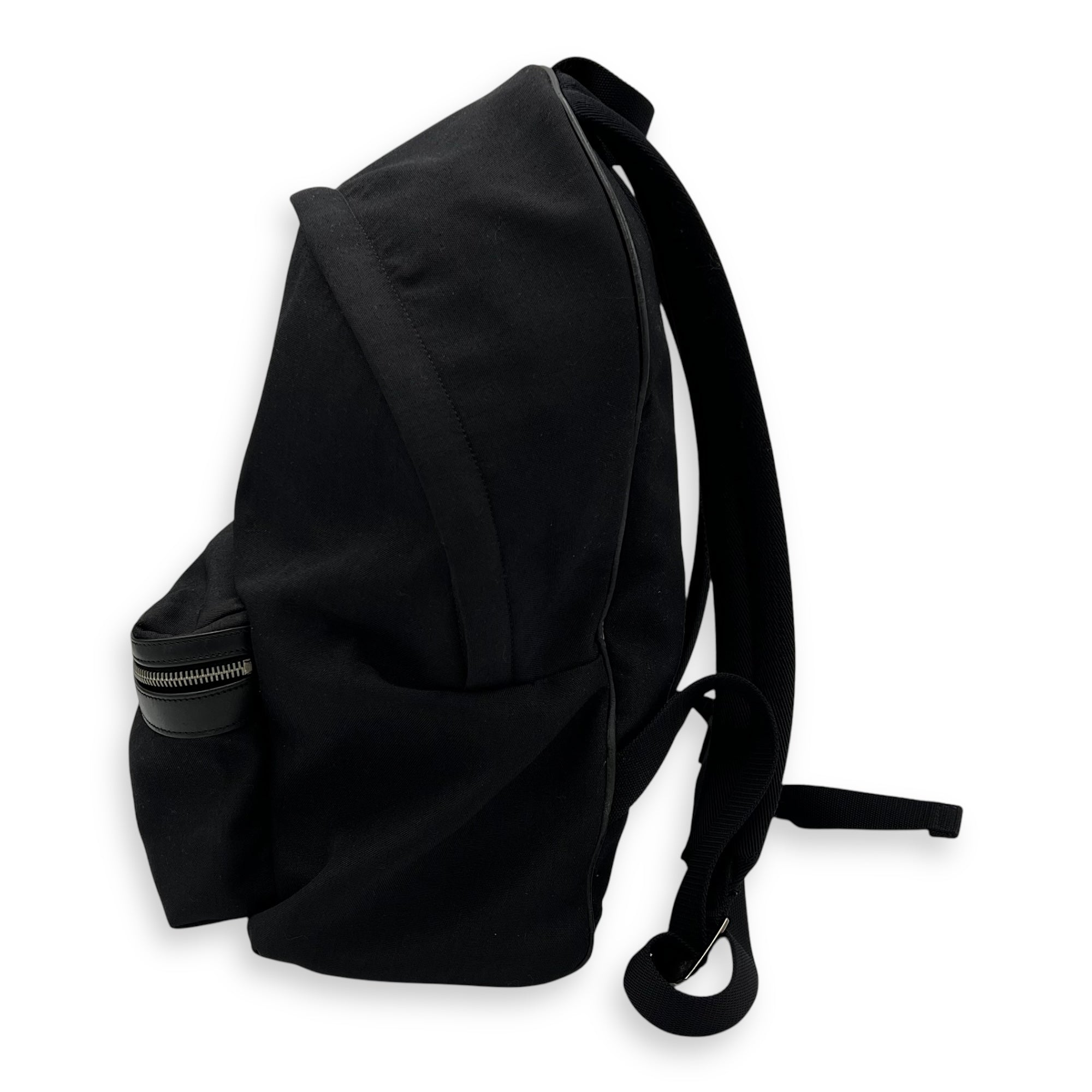 Saint Laurent Logo Backpack Black in Canvas, Silver hardware_3