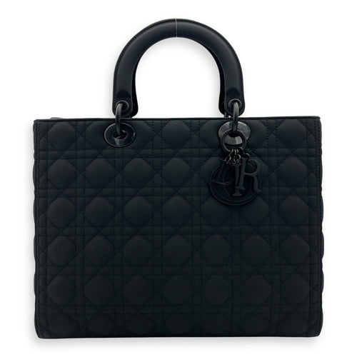 Christian Dior Lady Dior Large Black Top Handle Bag in Lambskin, Ultramatte hardware_1