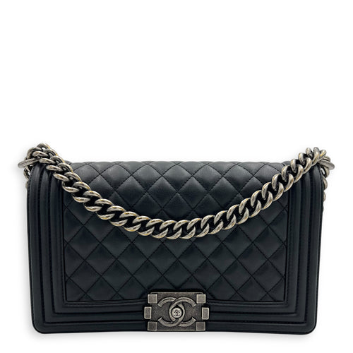 Chanel Boy Medium Black Shoulder Bag in Lambskin, Ruthenium hardware_1