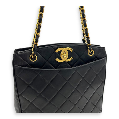 Chanel Vintage Big CC Tote Bag Black in Lambskin, Gold hardware_7