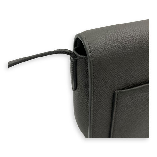 Celine Trotteur Crossbody Bag Grey in Calfskin, Gold hardware_10