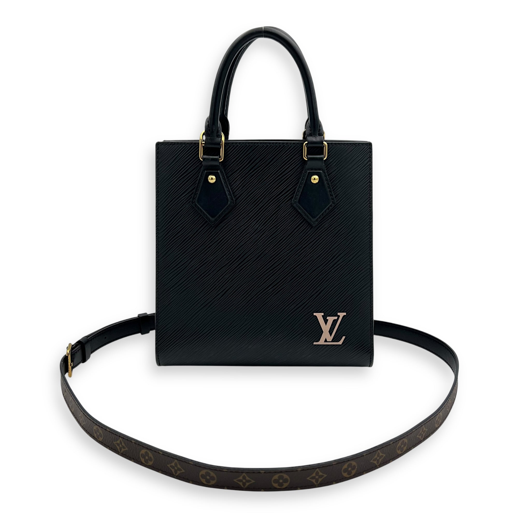Louis Vuitton Sac Plat Top Handle Bag Black in Epi Leather, Gold hardware_13