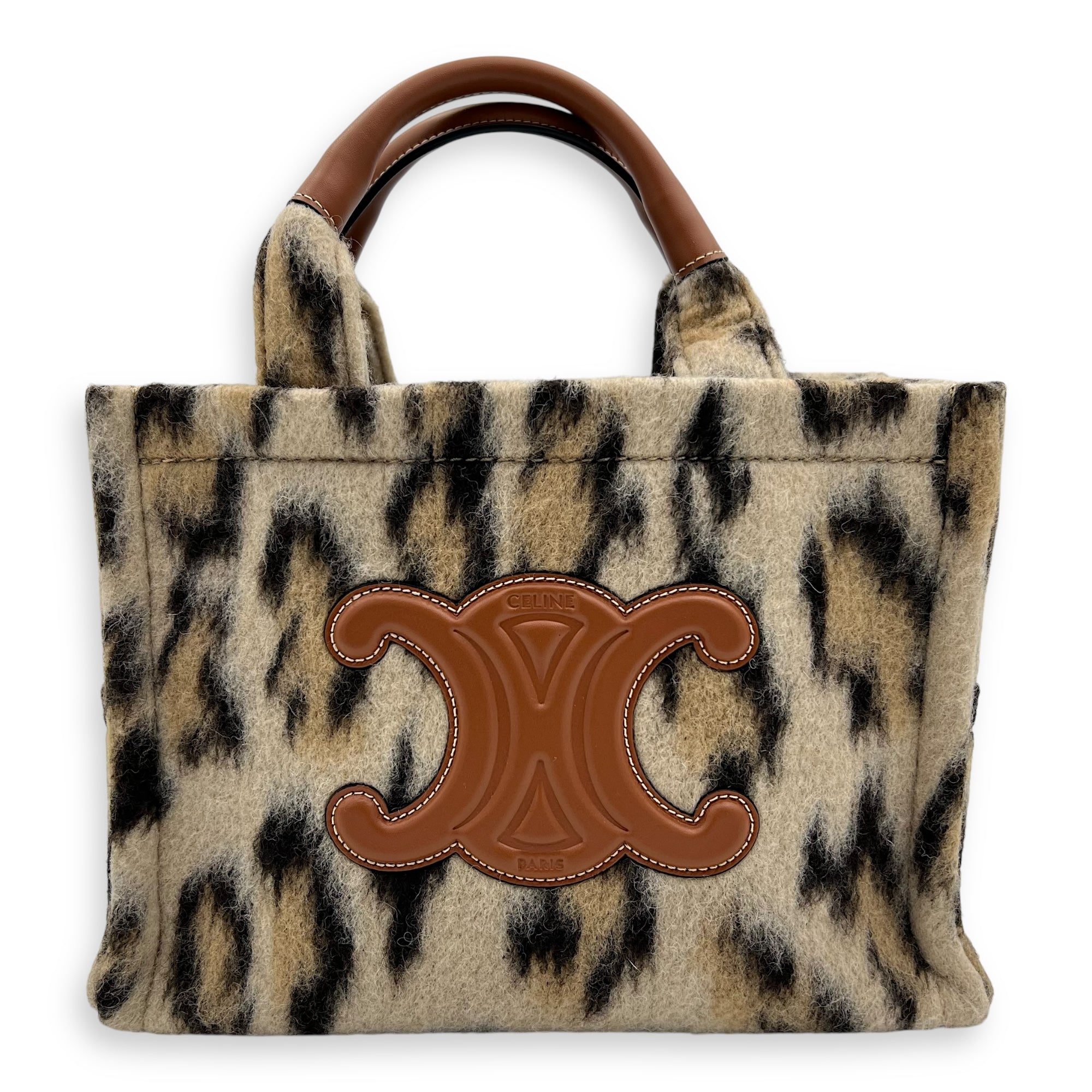 Celine Cabas Small Brown Tote Bag in Wool, Gold hardware_1