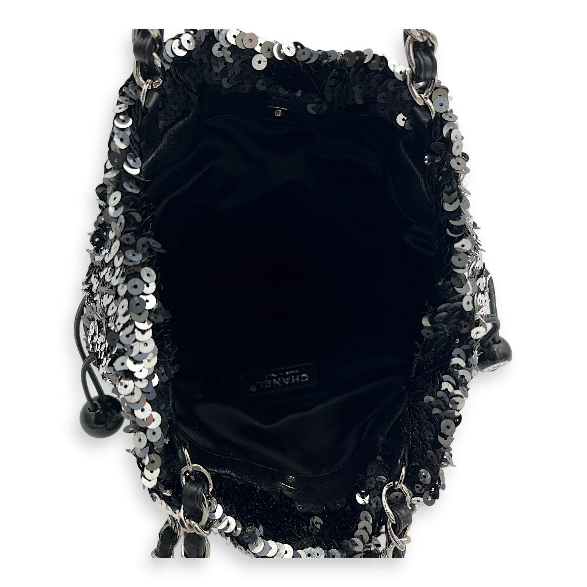 Chanel CC Tote Bag Silver in Sequins, Silver hardware_6