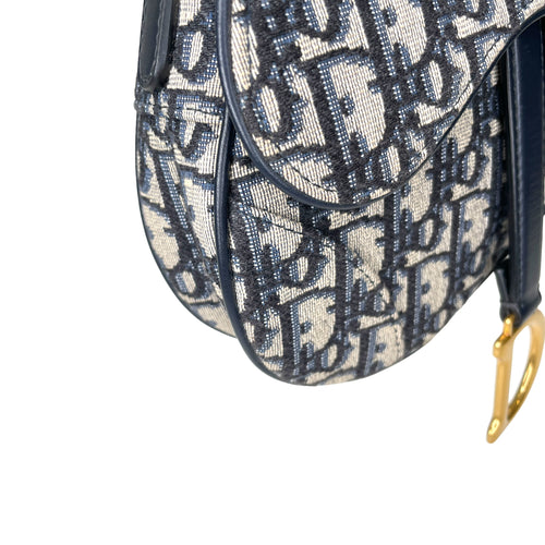 Saddle Mini Blue Top Handle Bag in Jacquard, Gold hardware