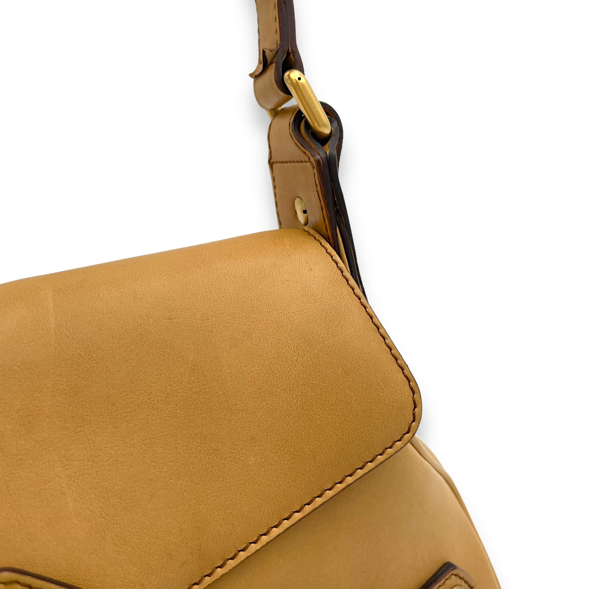 Horsebit Brown Shoulder Bag in Calfskin, Gold hardware