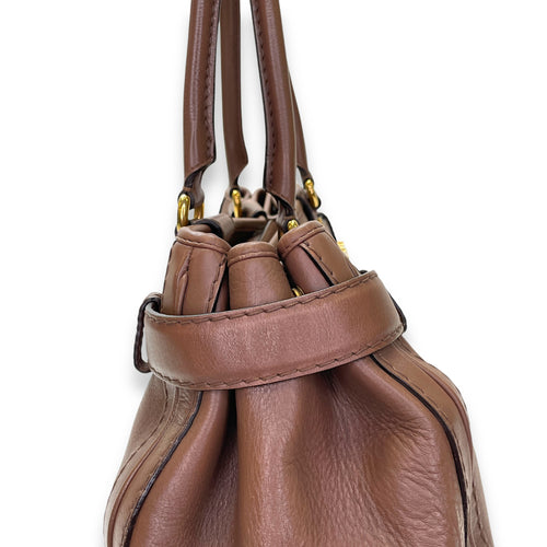 GG Running Brown Top Handle Bag in Calfskin, Gold hardware