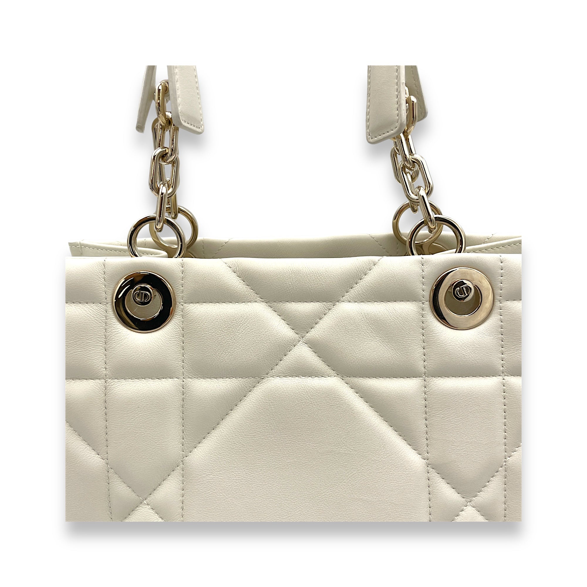 Essential White Top Handle Bag in Calfskin, Gold hardware