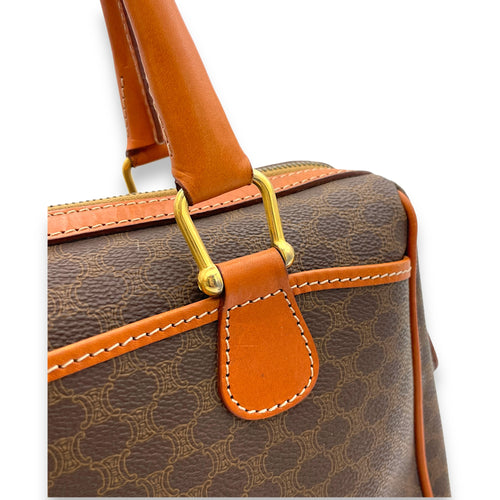 macadam Top Handle Bag Brown in Coated Canvas, Gold hardware