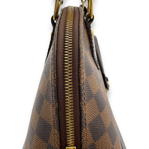 Alma BB Damier Ebene Top Handle Bag in Coated Canvas, Gold hardware