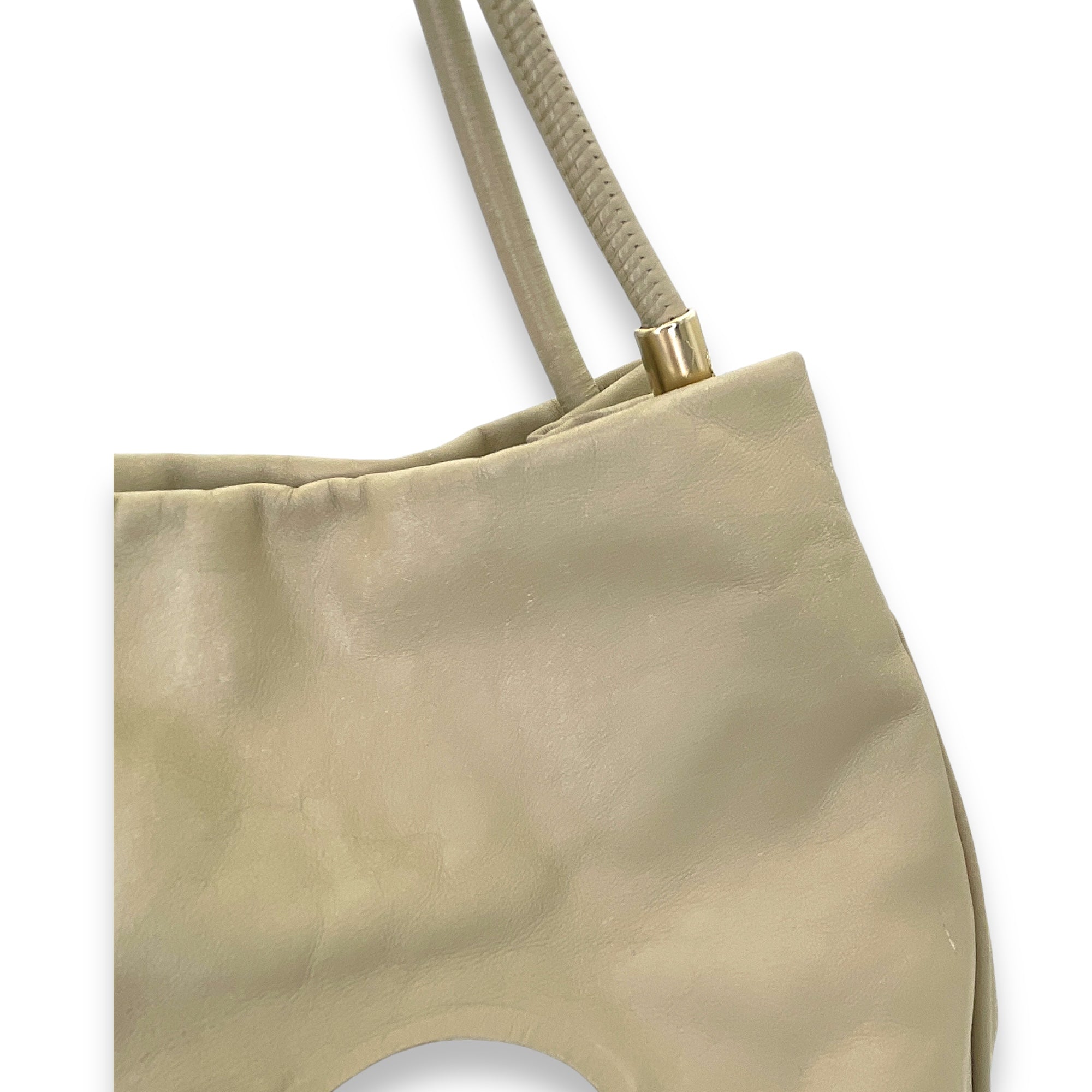 Camellia Embossed Beige Tote Bag in Lambskin