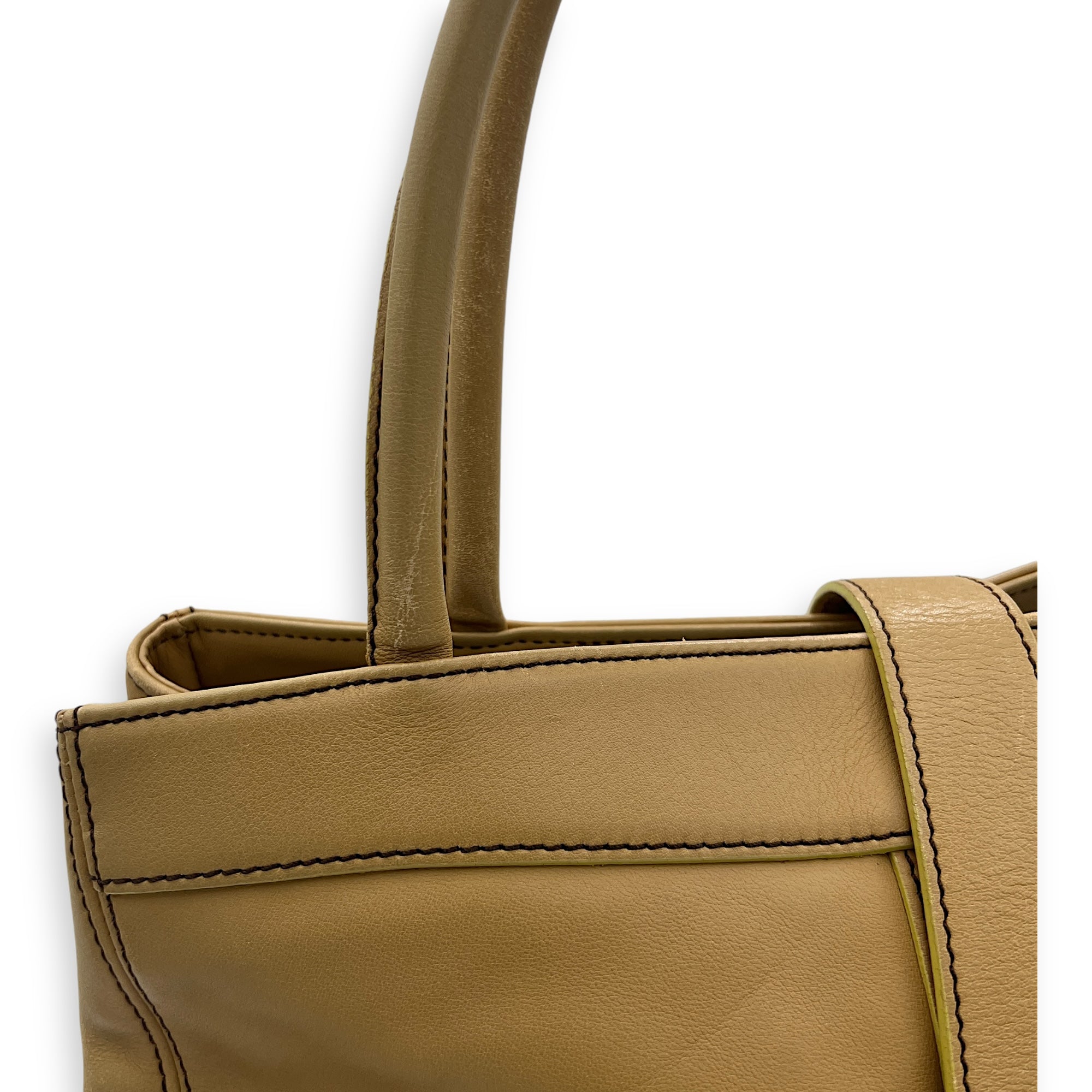 Vintage CC Turnlock Beige Top Handle Bag in Calfskin, Lacquered Metal hardware