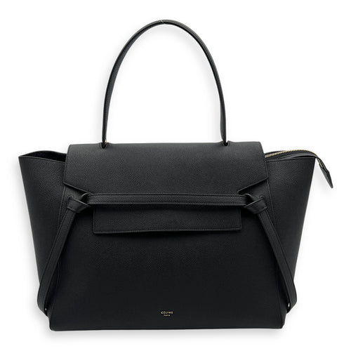 Belt Mini Black Top Handle Bag in Calfskin, Gold hardware