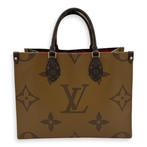 OnTheGo MM Brown Tote Bag in Monogram Coated Canvas, Gold hardware