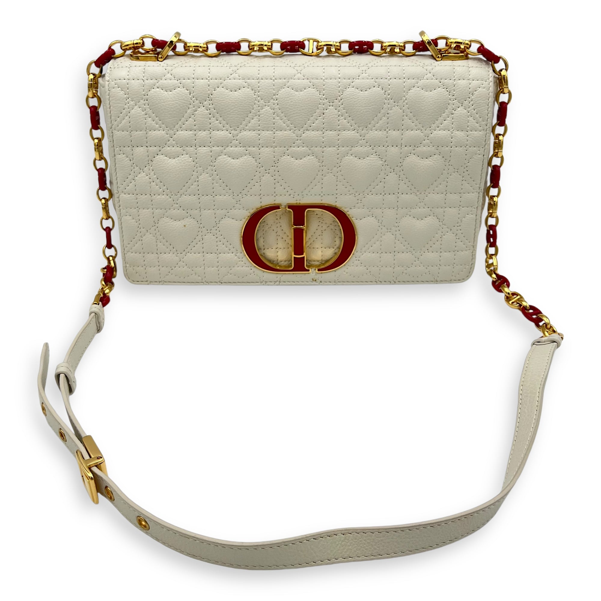 Christian Dior Caro Medium White Crossbody Bag in Calfskin, Gold hardware_15