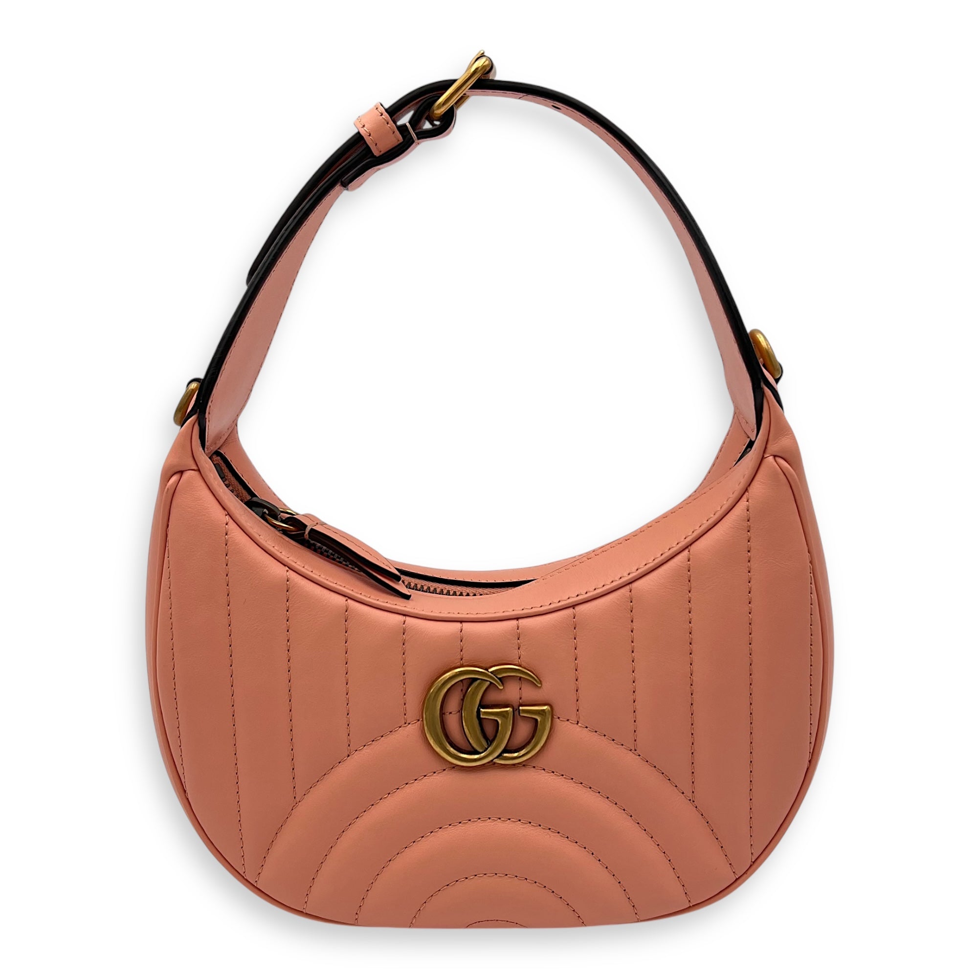 Gucci Half Moon Marmont Peach Shoulder Bag in Calfskin, Gold hardware_1