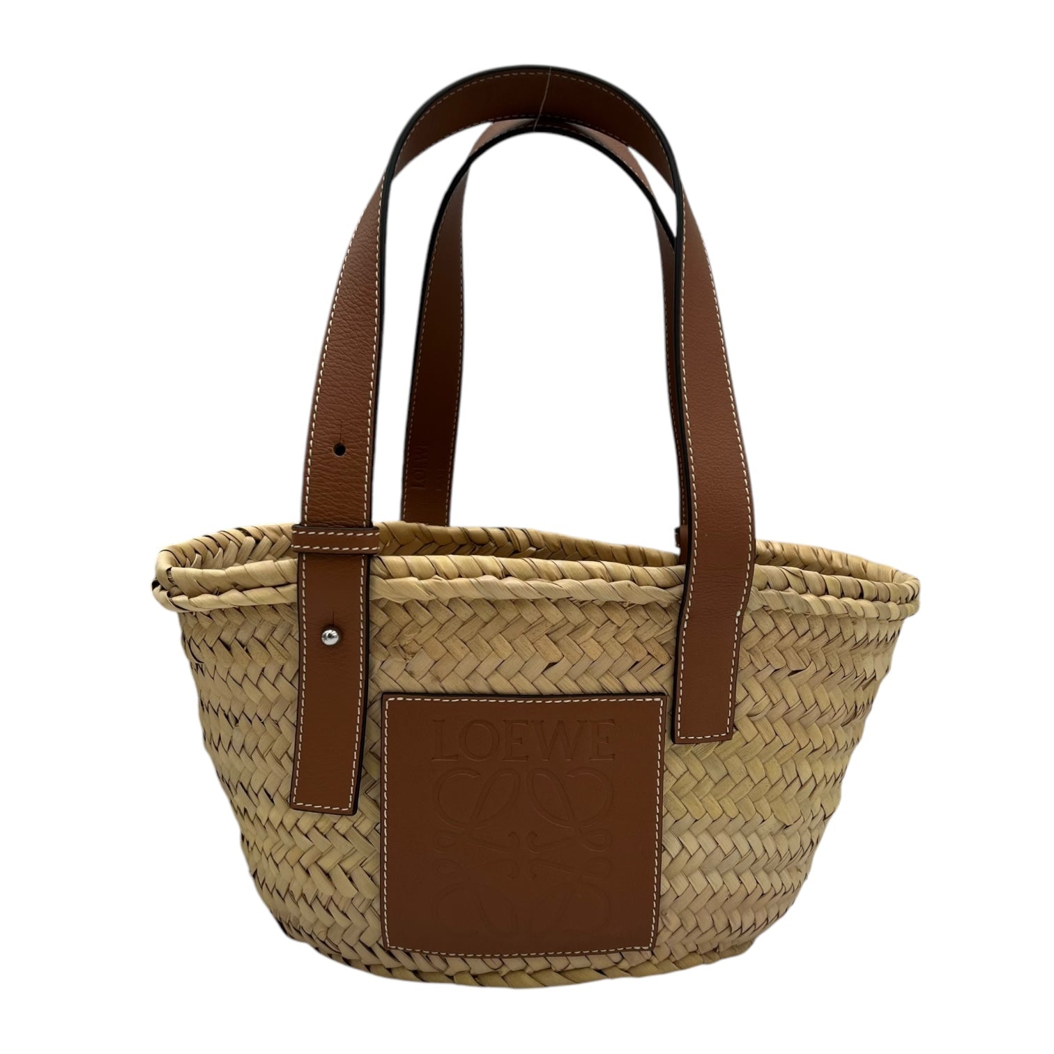 Loewe Basket Top Handle Bag Beige in Raffia, Silver hardware_1