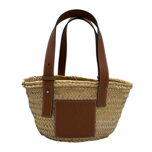 Loewe Basket Top Handle Bag Beige in Raffia, Silver hardware_1