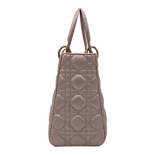 Christian Dior Lady Dior Top Handle Bag Medium Pink in Lambskin, Gold hardware_3