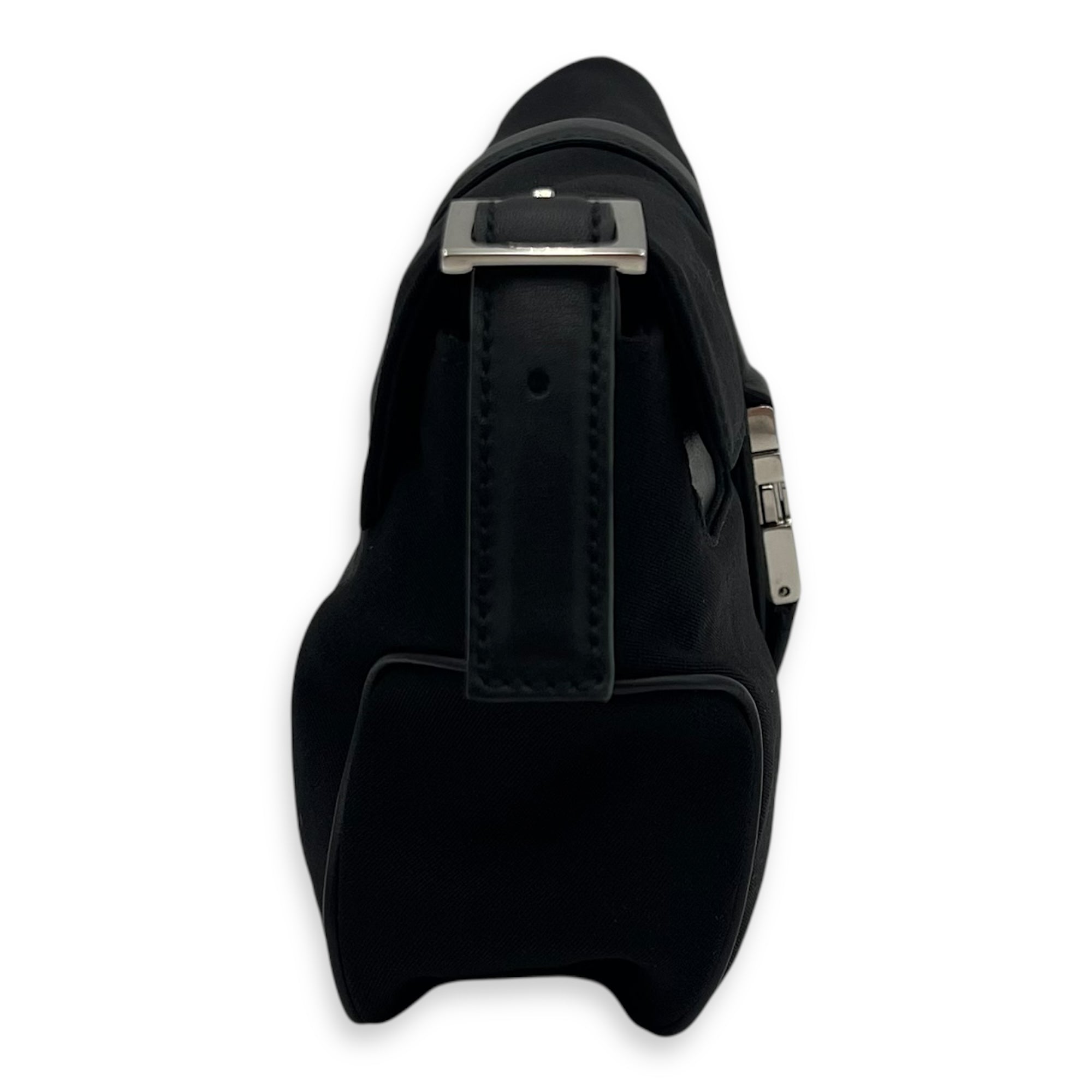 Salvatore Ferragamo Logo Shoulder Bag Black in Nylon, Silver hardware_4