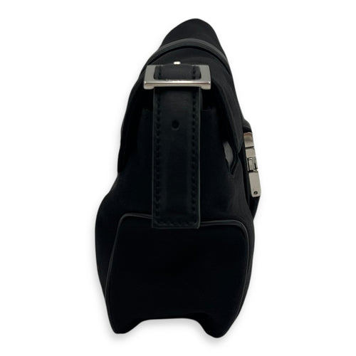 Salvatore Ferragamo Logo Shoulder Bag Black in Nylon, Silver hardware_4