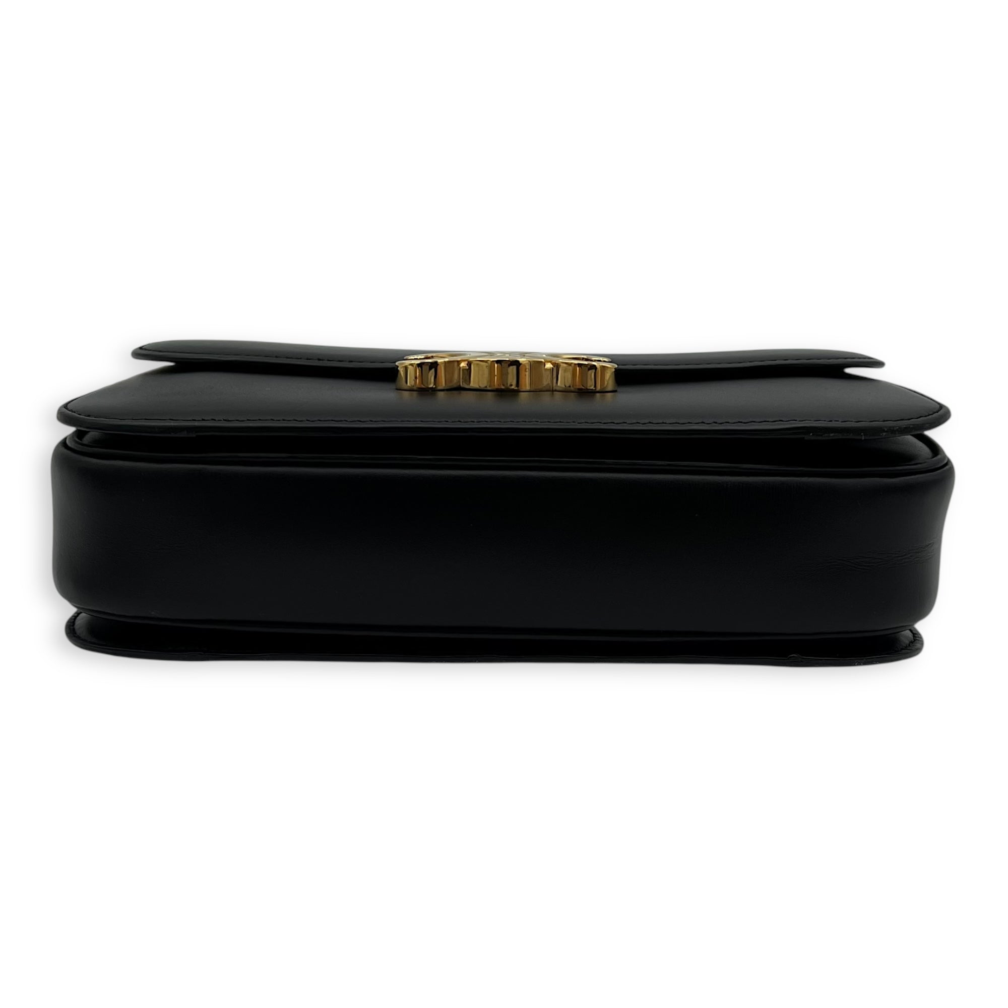 Celine Triomphe Medium Black Shoulder Bag in Calfskin, Gold hardware_5