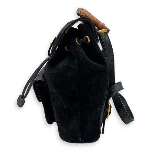 Gucci Bamboo Backpack Black in Suede Leather, Gold hardware_3
