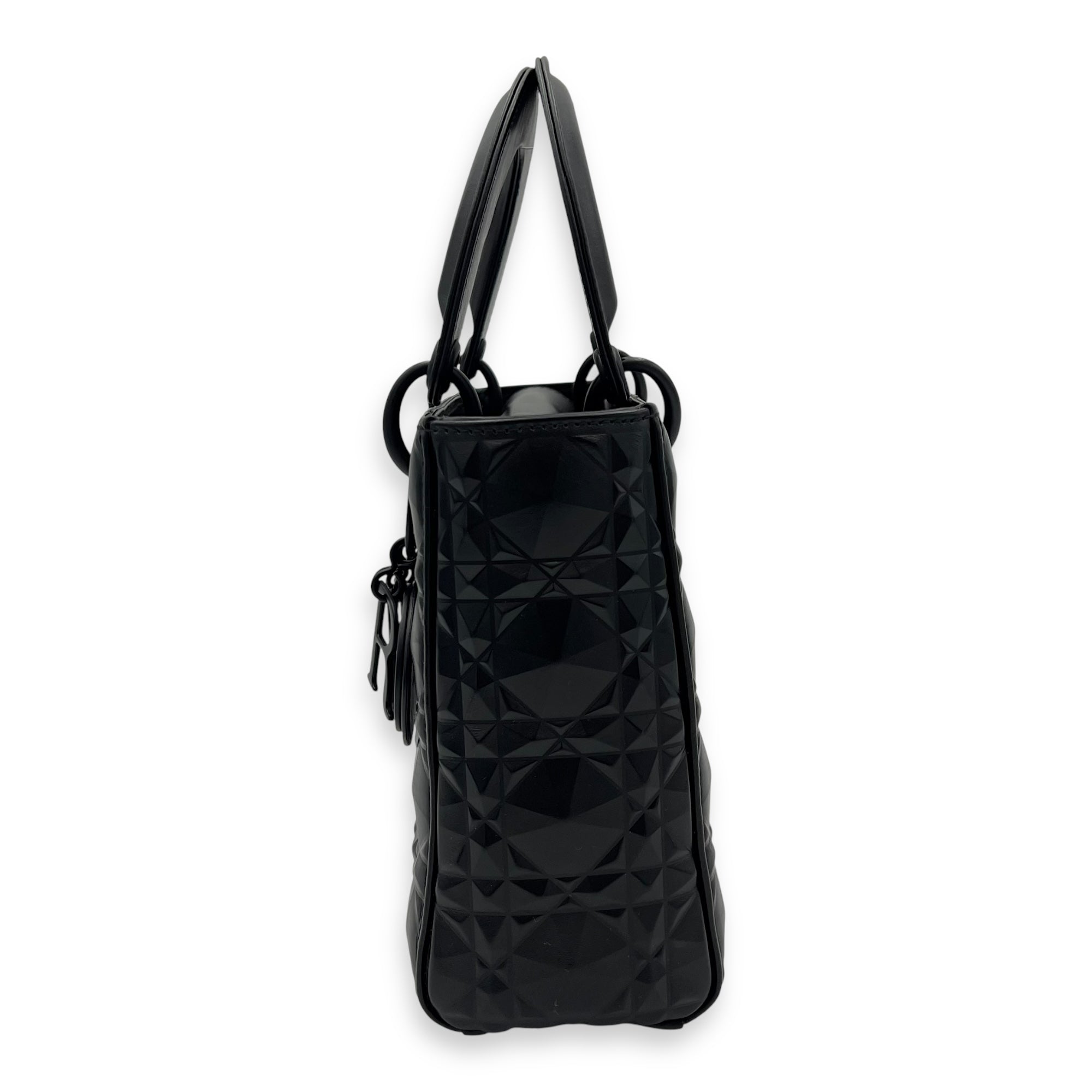 Christian Dior Lady Dior Medium Black Top Handle Bag in Calfskin, Ultramatte hardware_4