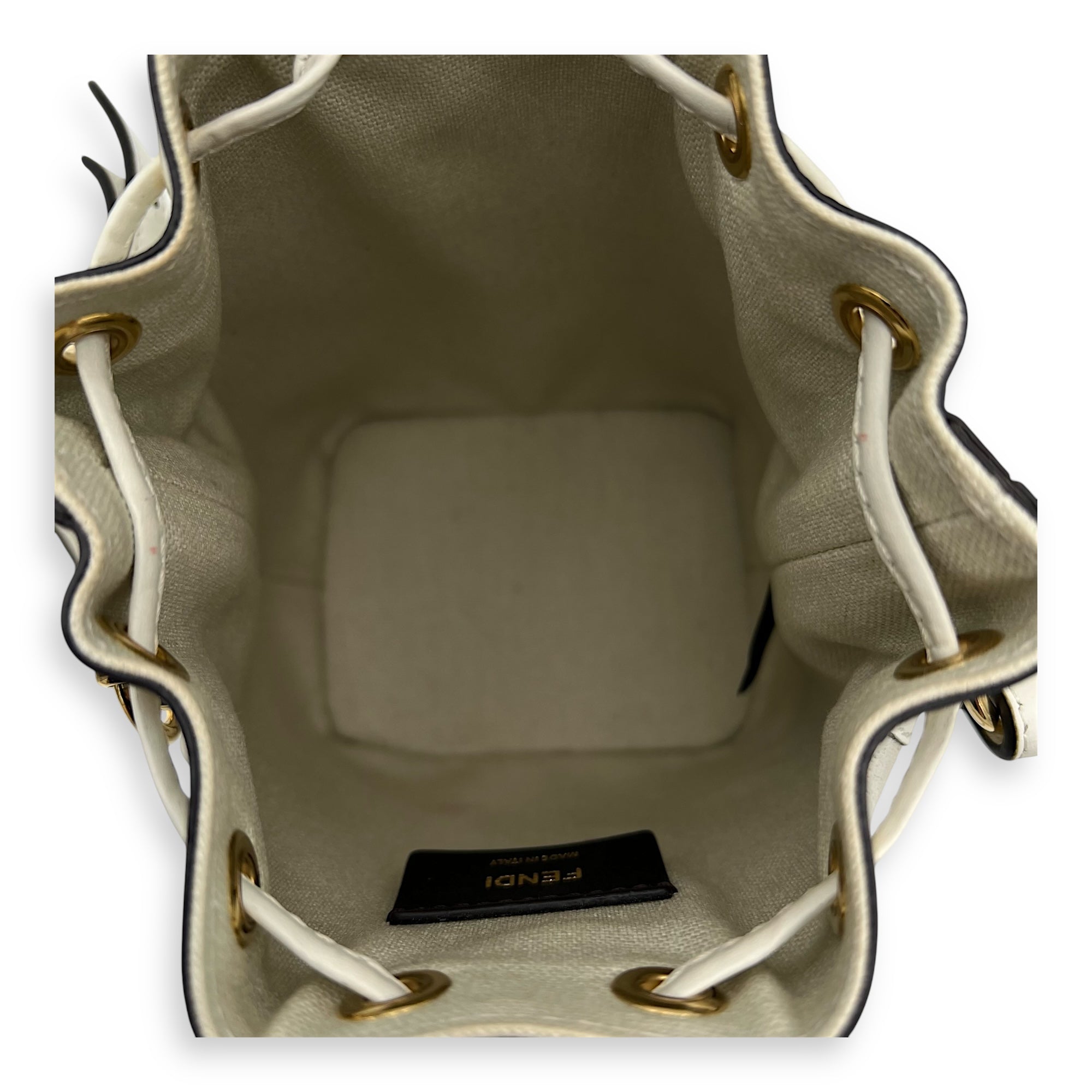 Fendi Mon Tresor Mini White Bucket Bag in Canvas, Silver hardware_6