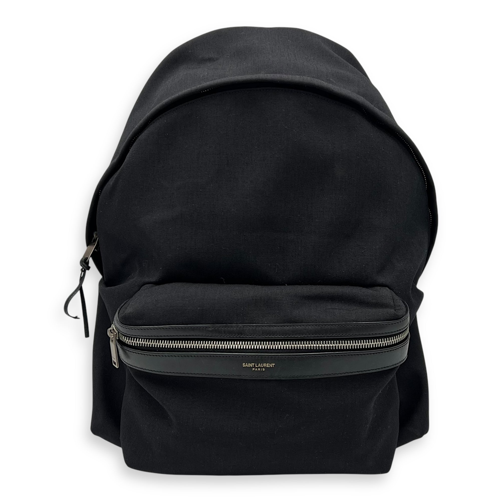 Saint Laurent Logo Backpack Black in Canvas, Silver hardware_1