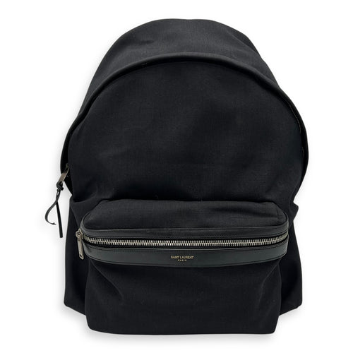 Saint Laurent Logo Backpack Black in Canvas, Silver hardware_1