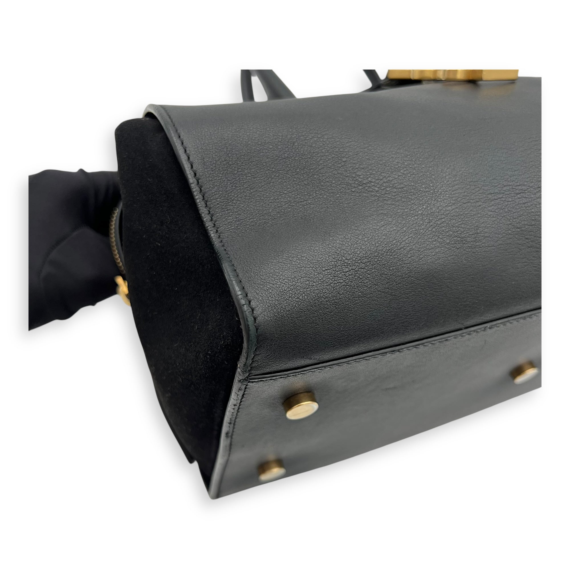 Saint Laurent Downtown Top Handle Bag Black in Calfskin, Gold hardware_8