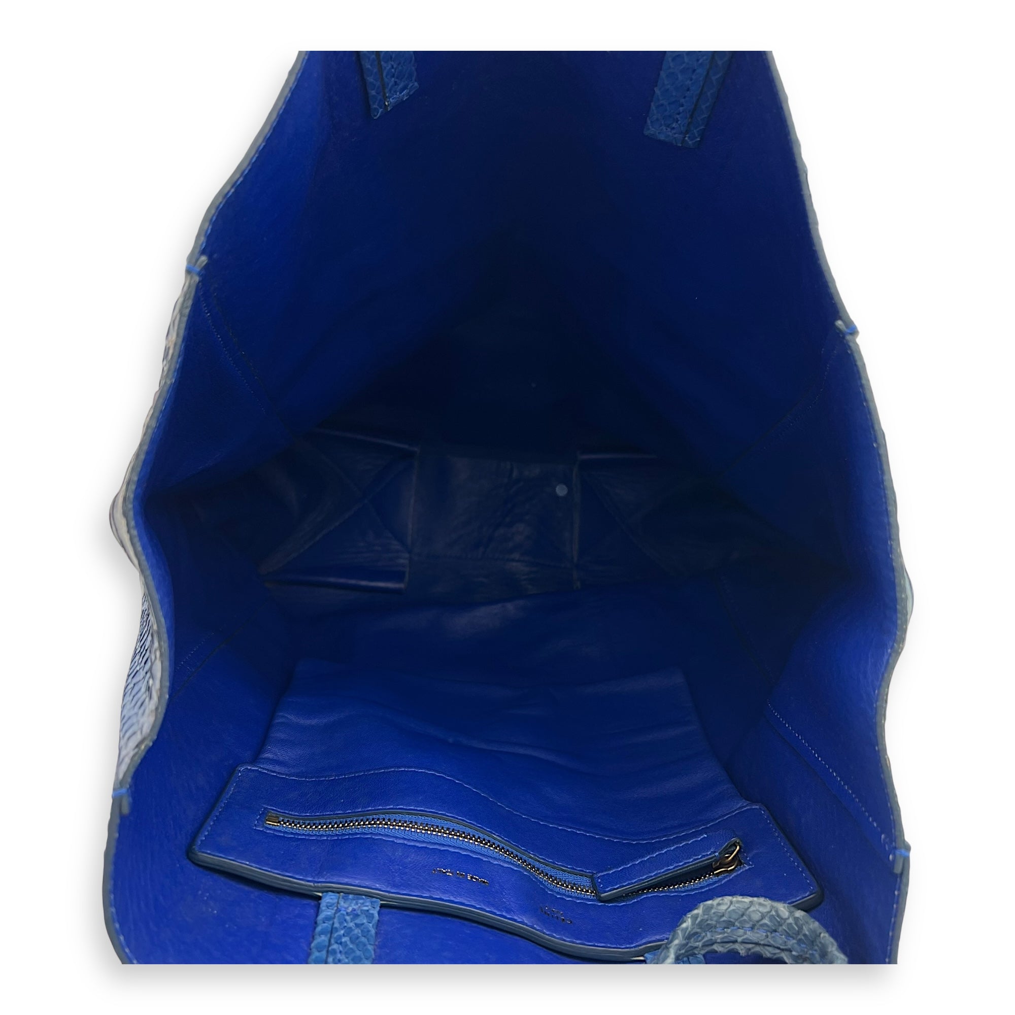 Celine Cabas Tote Bag Blue in Python Leather, Gold hardware_6