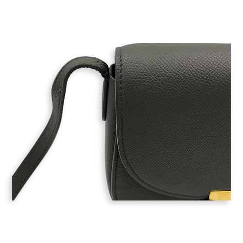 Celine Trotteur Crossbody Bag Grey in Calfskin, Gold hardware_9