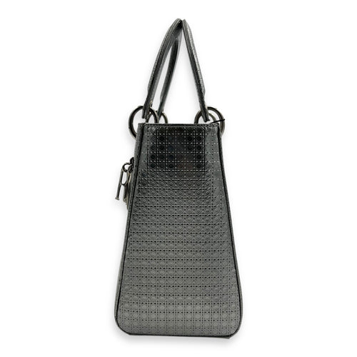 Dior Lady Dior Medium Silver Top Handle Bag in Calfskin, Silver hardware_4