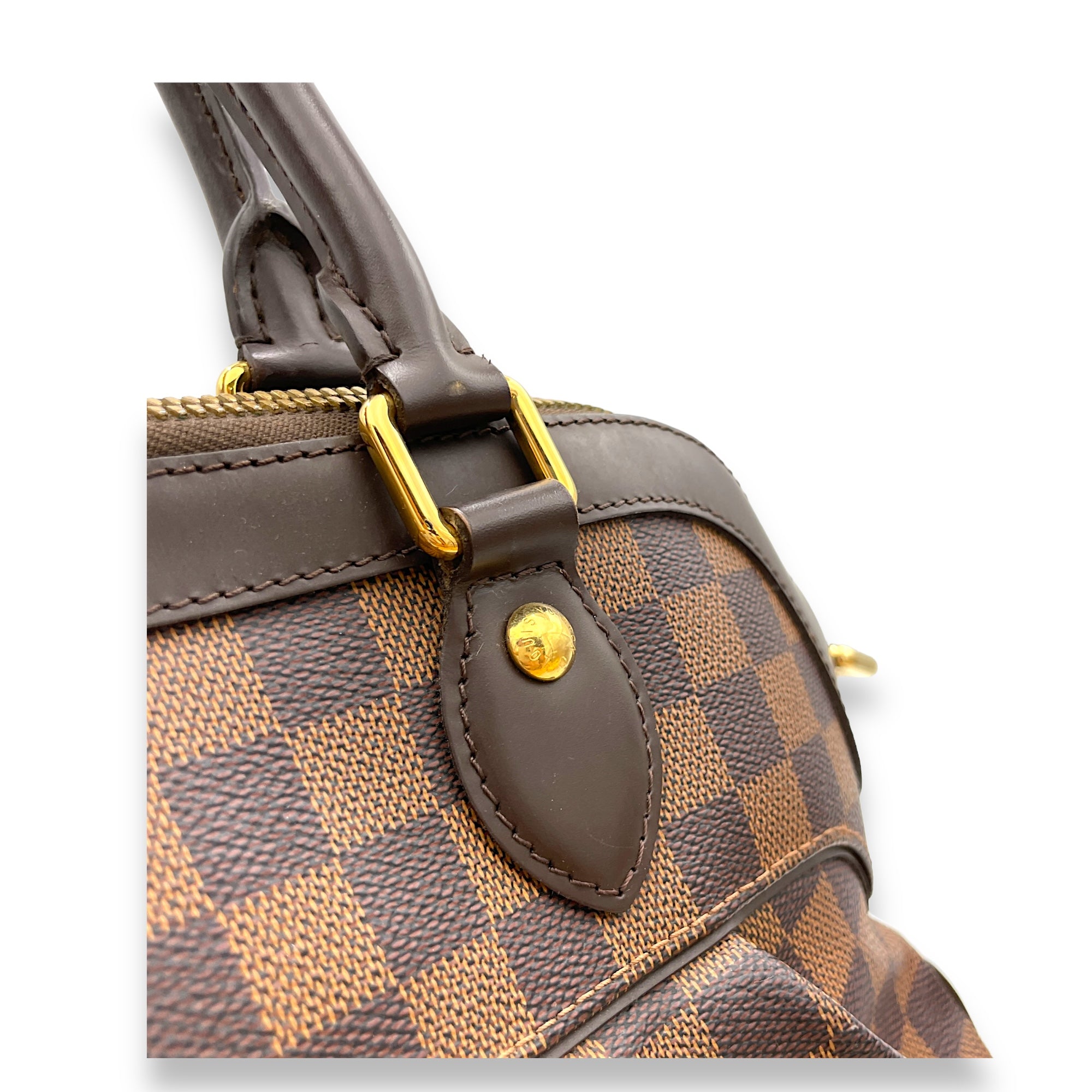 Trevi Top Handle Bag GM Damier Ebene in Coated Canvas, Gold hardware