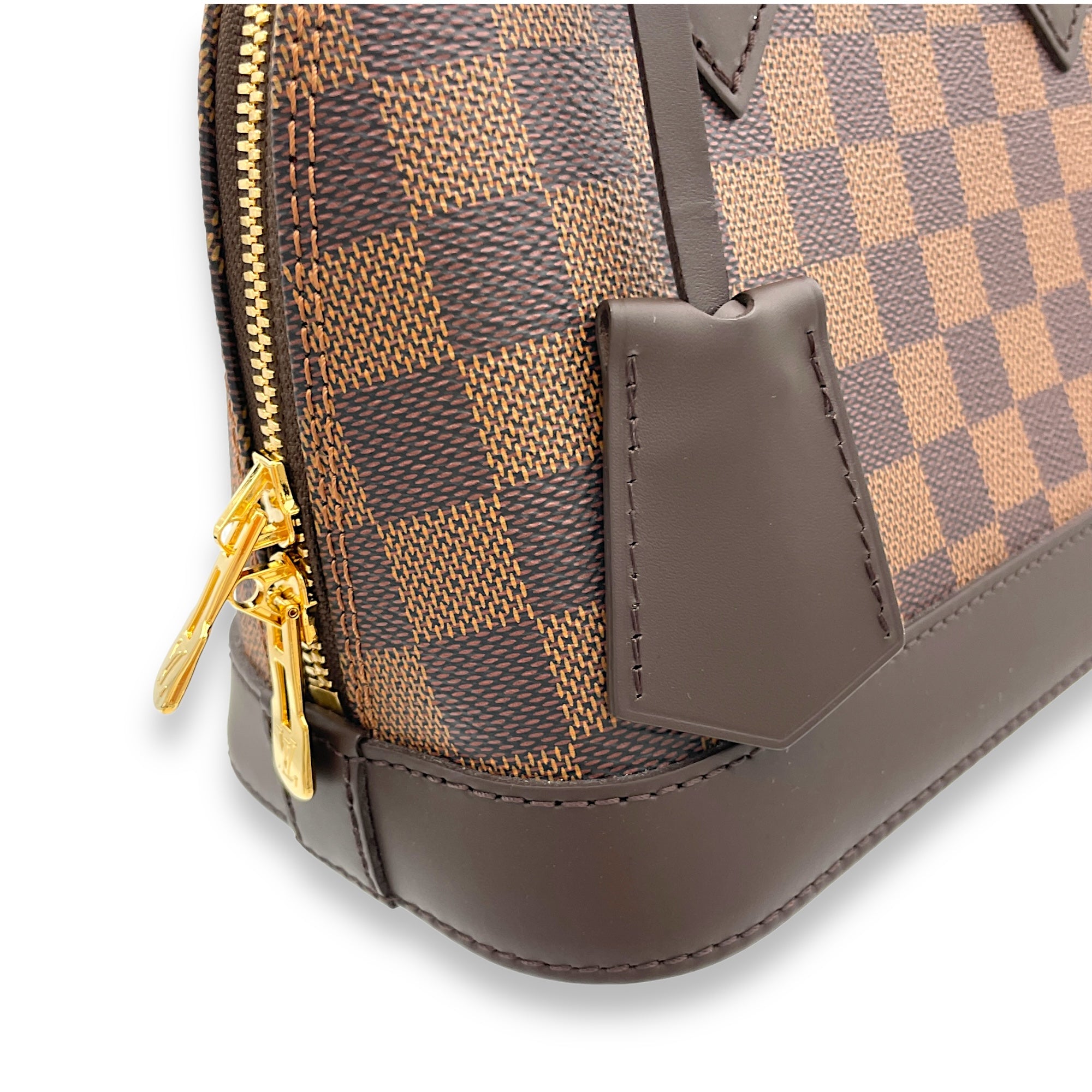 Alma Top Handle Bag BB Damier Ebene in Coated Canvas, Gold hardware